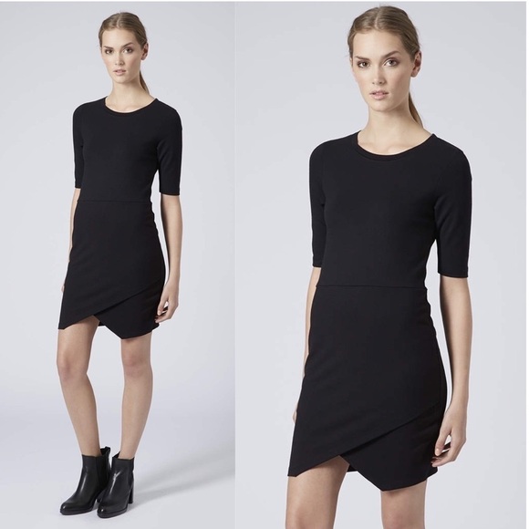 TOPSHOP Black Asymmetrical Bodycon Dress - Picture 1 of 4